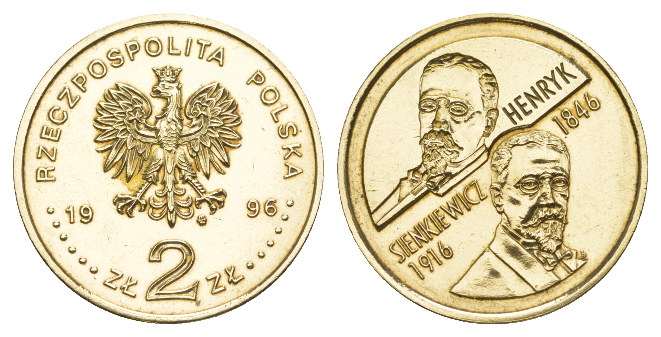 Польша 2 злотых 1996 MW, 150-летие со дня рождения писателя Генрика Сенкевича KM 315 нордик  UNC  413-5514