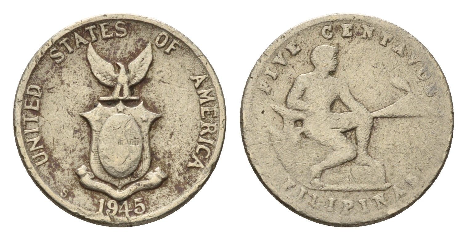 Филиппины 5 сентаво 1945 Администрация США KM 180a медно-никель 4639-1062