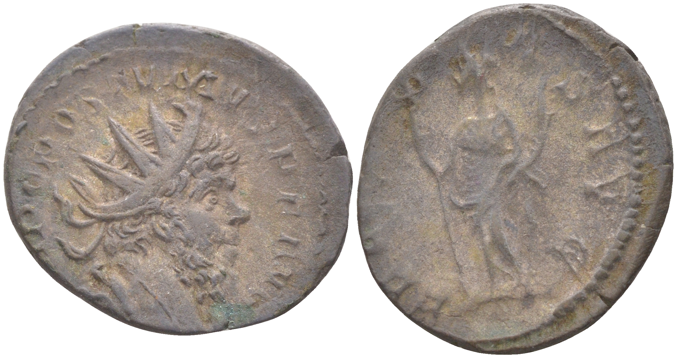 Римская Империя (императоры в Галлии) антониниан 263 - 265 Постум, бюст императора, IMP C POSTVMVS P F AVG / Фелицитата, персонификация Счастья, FELICITAS AVG, Колония Агриппины RIC 5, (1073-15-101)