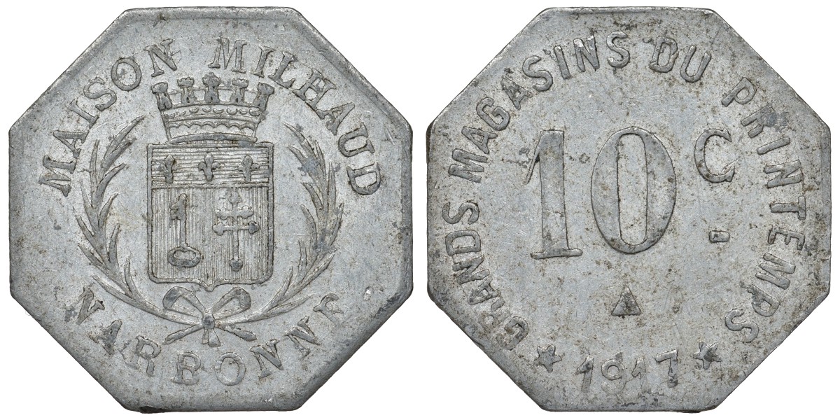 Франция, Нарбонна 10 сантимов 1917 нотгельд алюминий 4121-1234
