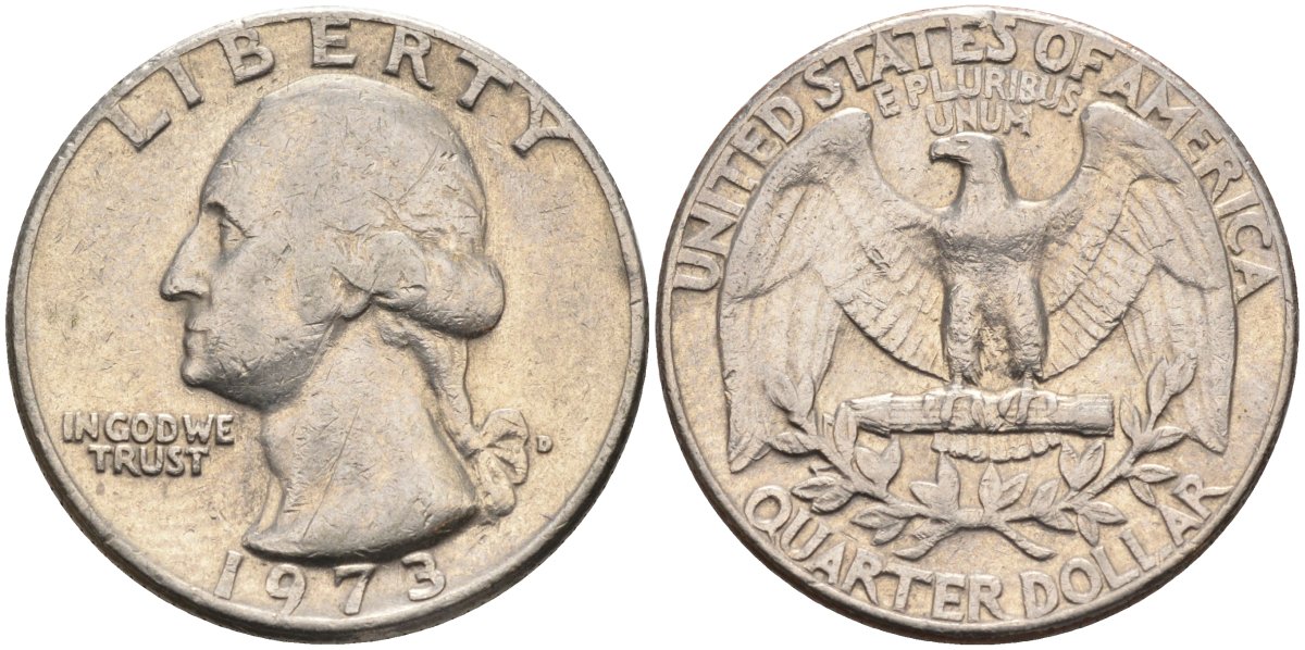 США 25 центов (квотер) 1973 Вашингтон KM 164a медь плакированная медно-никелем 4584-1032