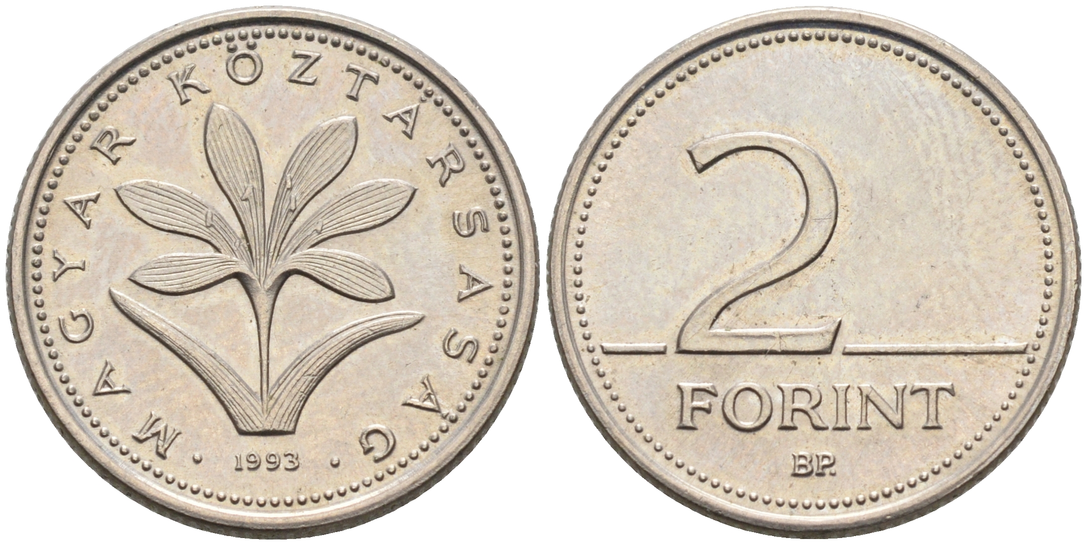 ВЕНГРИЯ 2 ФОРИНТА 1993 ВР KM 693 медно-никель UNC 4564-148