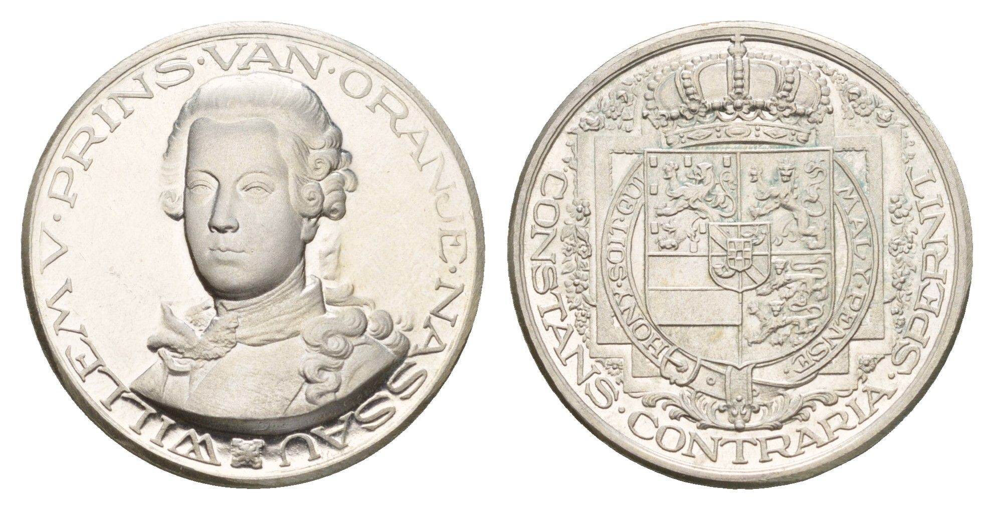 Нидерланды медаль из серии история Нидерландов - Вильгельм V Оранский - прниц (Штатгальтер) Нидерландов первая половина XX века Constans contraria spernit, диаметр 25 мм, вес 7,7 гр серебро PROOF 4671-1117