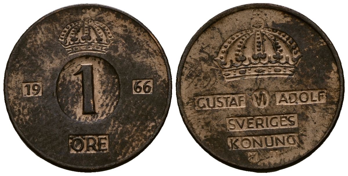 Швеция 1 эре 1966 Густав VI Адольф (1950-1973) KM 820 бронза 4173-744