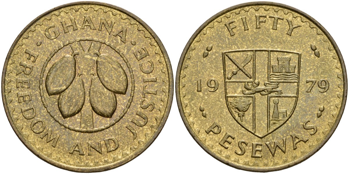 Гана 50 песев 1979 KM 18 латунь UNC 4593-922
