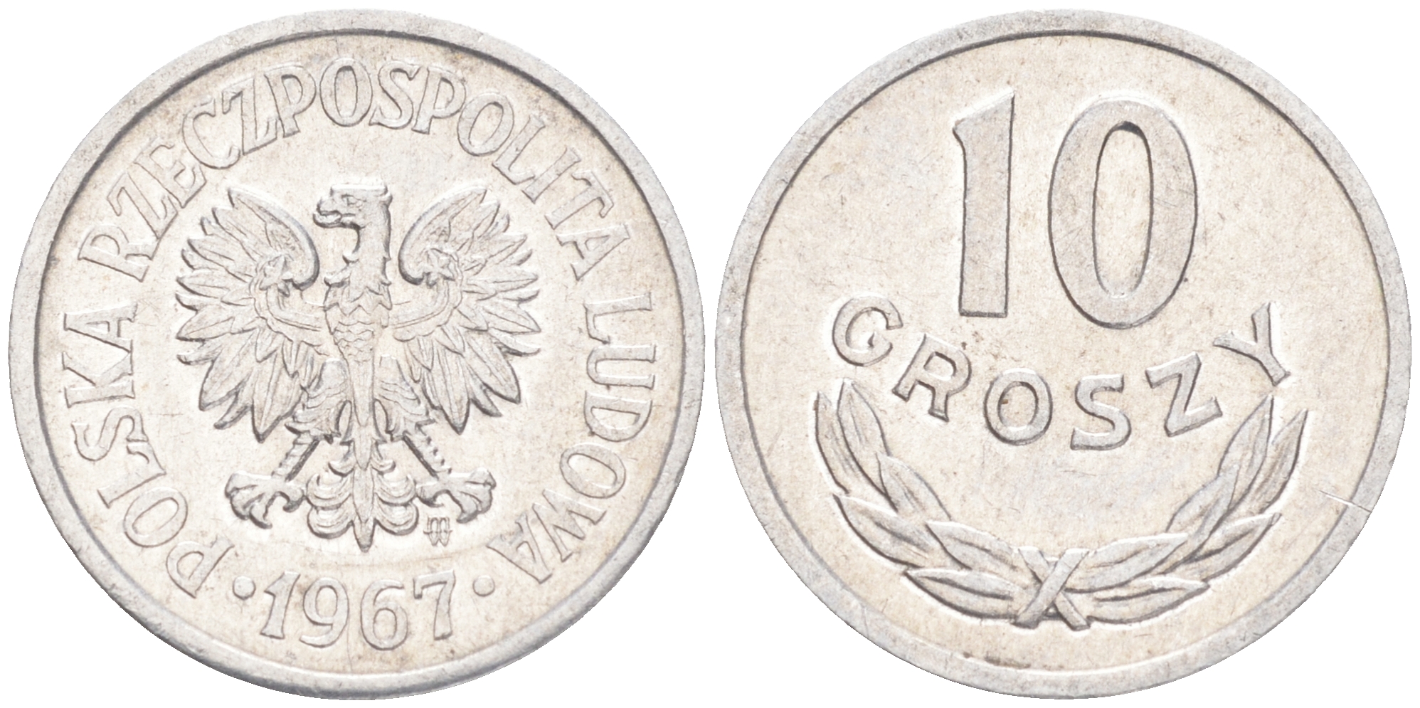 Польша 10 грошей 1967 MW KM AA47, Parchimowicz 206f алюминий 4516-1254