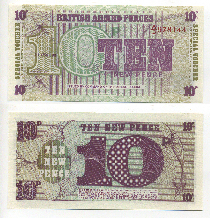 АНГЛИЯ 10 ПЕНСОВ 1972 ДЛЯ ВООРУЖЕННЫХ СИЛ Pick M45 бумага 7183-11-2