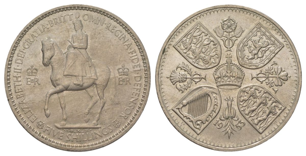 Великобритания 1 крона (5 шиллингов) 1953 коронация королевы Елизаветы, Елизавета II (1952-2022) Елизаветы, в красочной упаковке KM 894, Spink 4136 медно-никель UNC 4368-311