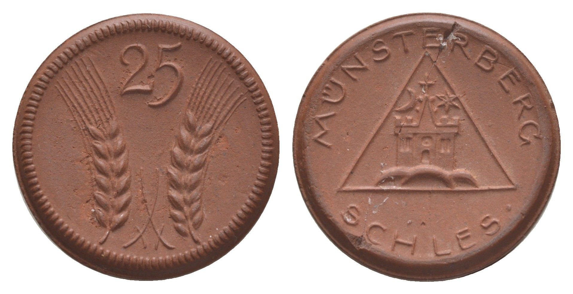 Мюнстерберг 25 пфеннигов ND (1921) Men05 18133.9, Men18 22686.9, Scheuch 199a фарфор 1094-4-51