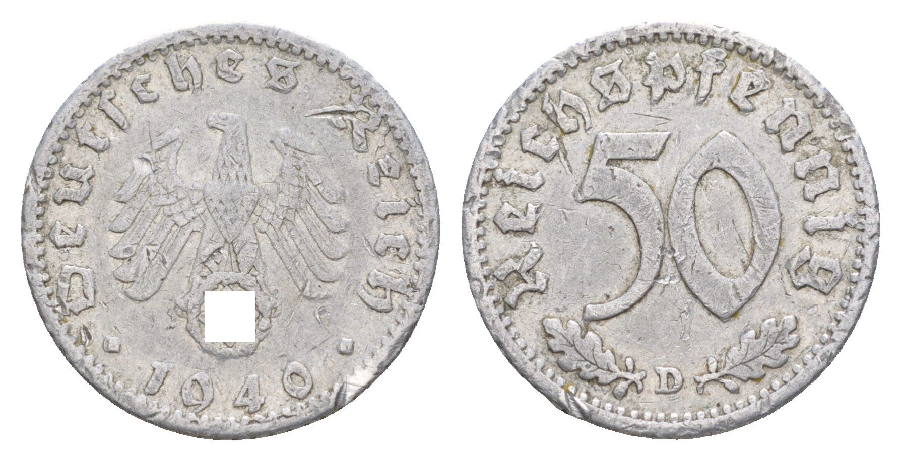 Германия 50 рейхспфеннигов 1940 D KM 96, J. 372 алюминий 4648-1043