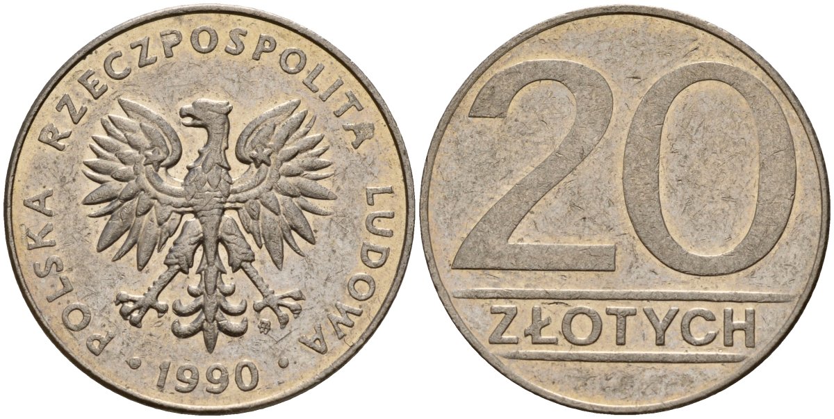 Польша 20 злотых 1990 MW KM 153.2, Parchimowicz 255b медно-никель 4159-732