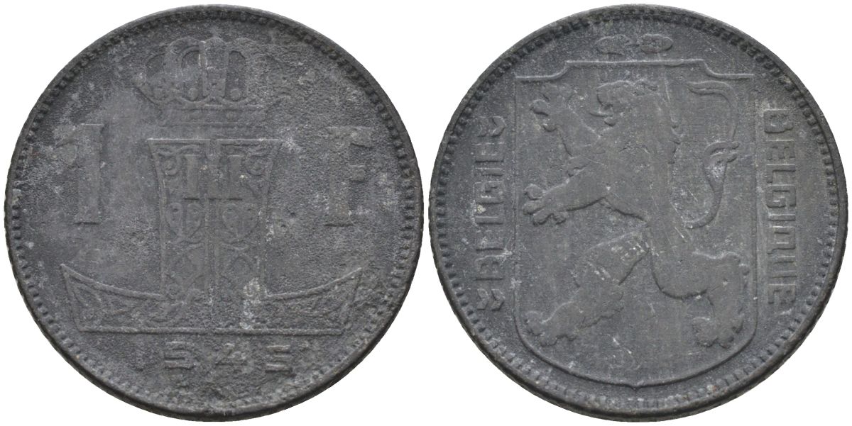 Бельгия 1 франк 1945 Belgie-Belgique KM 128 цинк 4126-147
