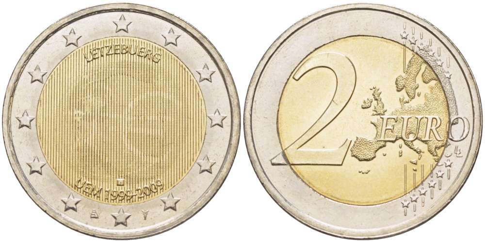Люксембург 2 евро 2009 10 лет монетарной политики ЕС (EMU) и введения евро KM 107 биметалл UNC 4517-712