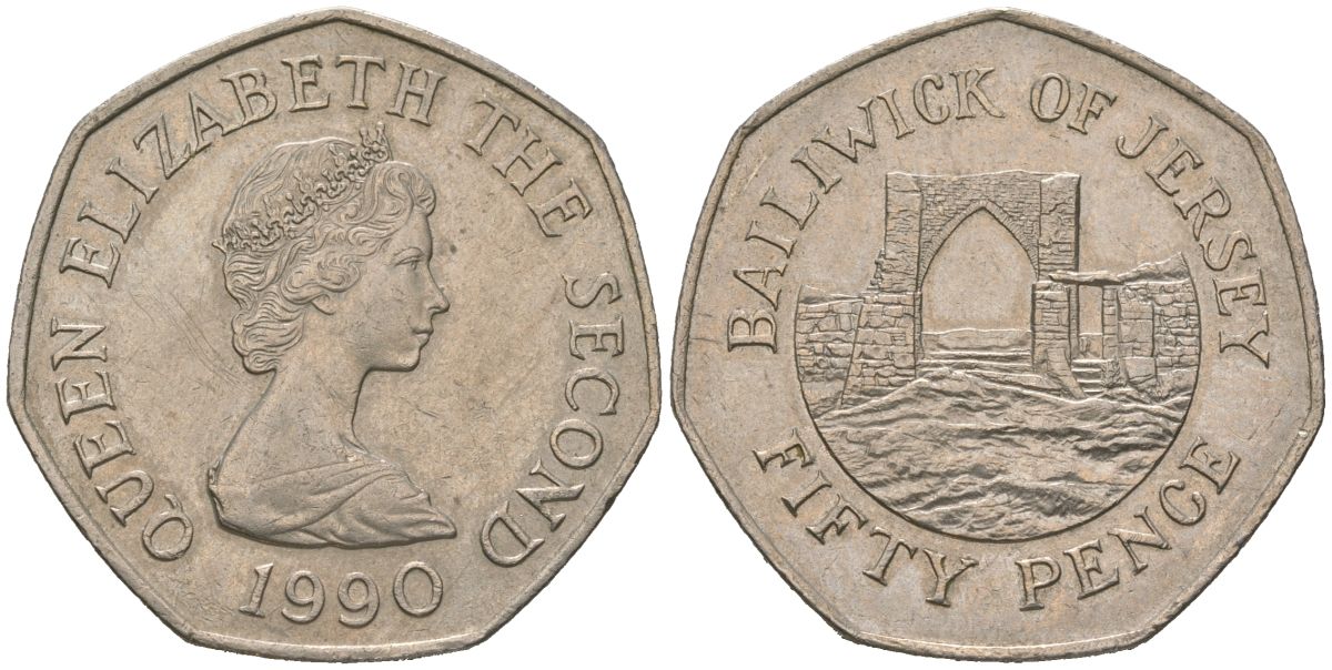 Джерси 50 пенсов 1990 замок Гросне, Елизавета II (1952-2022) KM 58.1 медно-никель aUNC 4619-653