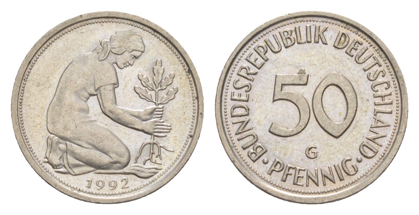 Германия 50 пфеннигов 1992 G KM 109.2, J. 384a медно-никель 4630-232