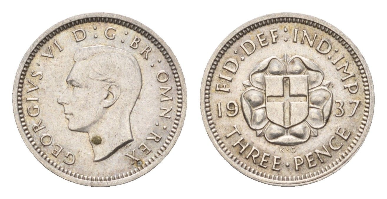 Великобритания 3 пенса 1937 Георг VI (1936-1952) KM 848, Spink 4085 серебро 4669-361
