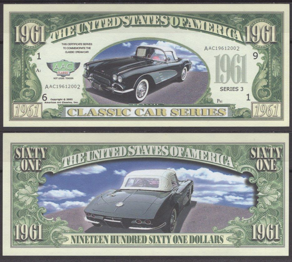 США 1961 доллара 1961 серия классических автомобилей - Chevrolet Corvette 1961 бумага UNC (пресс) 8615-27-3-2