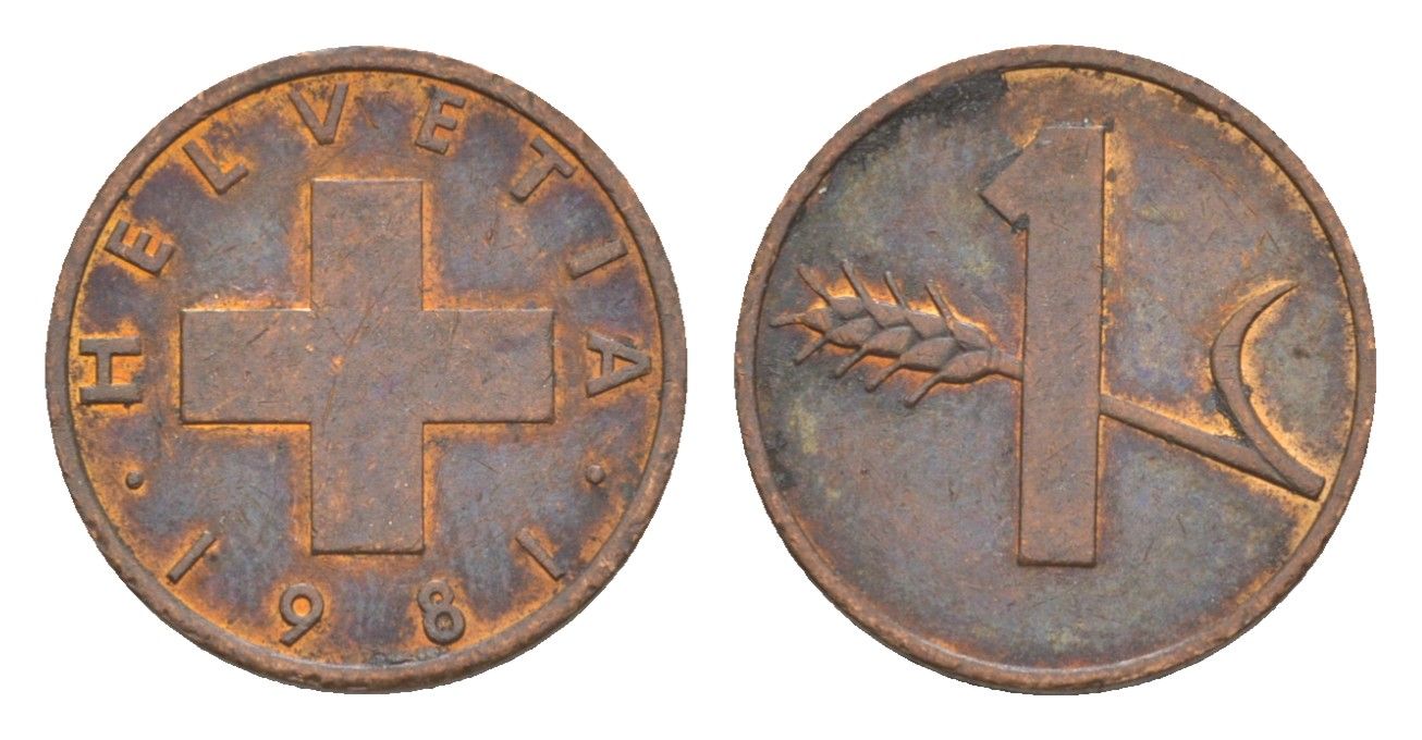 Швейцария 1 раппен 1981 KM 46 бронза 4611-631