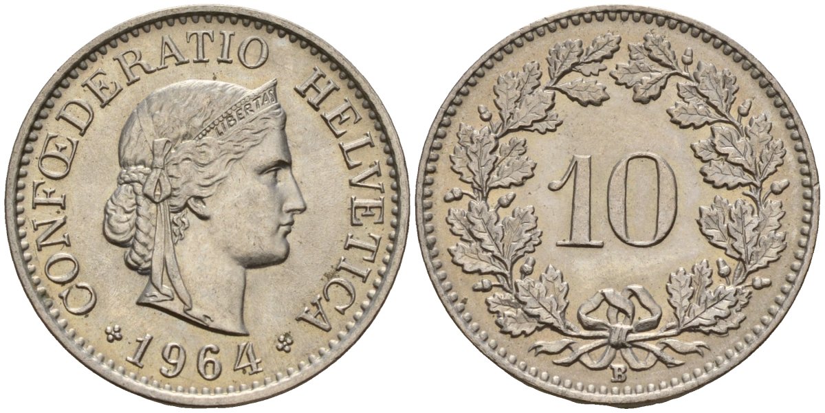 Швейцария 10 раппенов 1964 B KM 27 медно-никель 4189-367