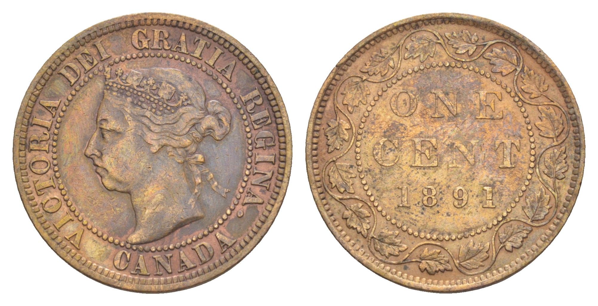 Канада 1 цент 1891 Виктория (1837-1901) KM 7 бронза 1527-1333