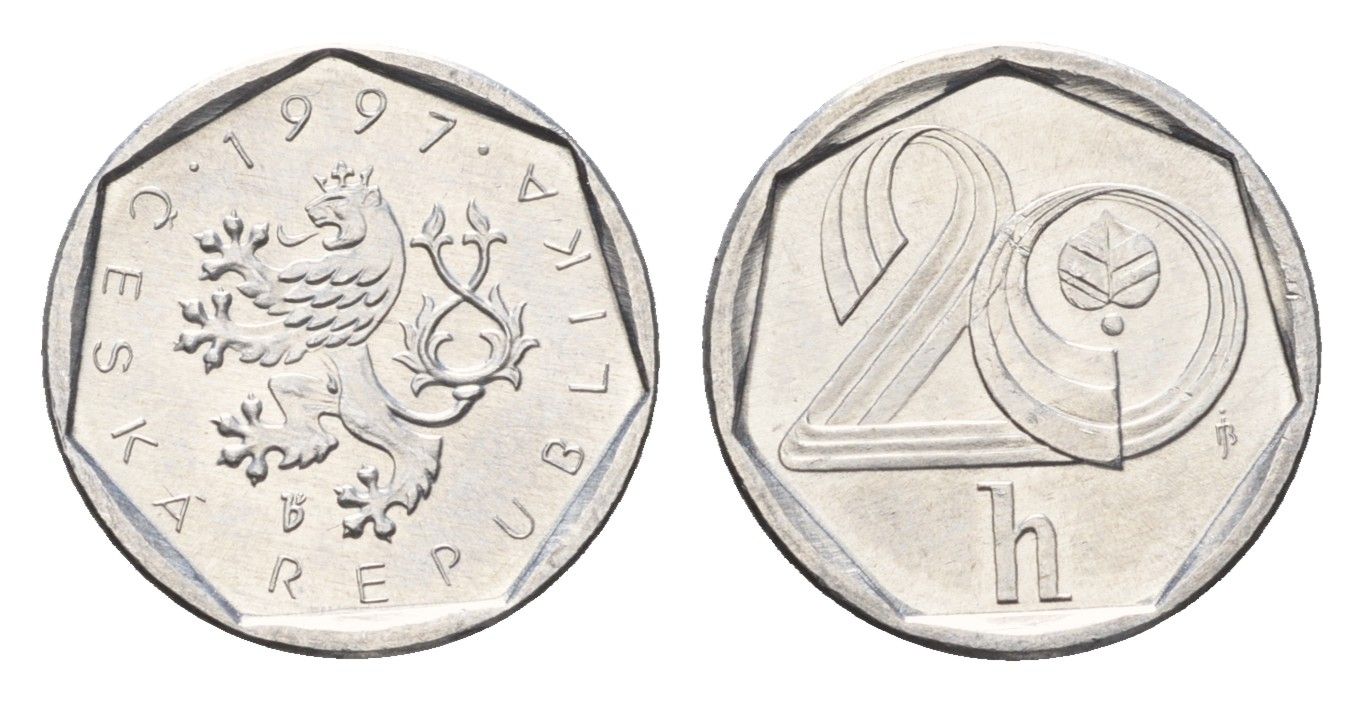 Чехия 20 геллеров 1997 KM 2.1 алюминий UNC 3458-741