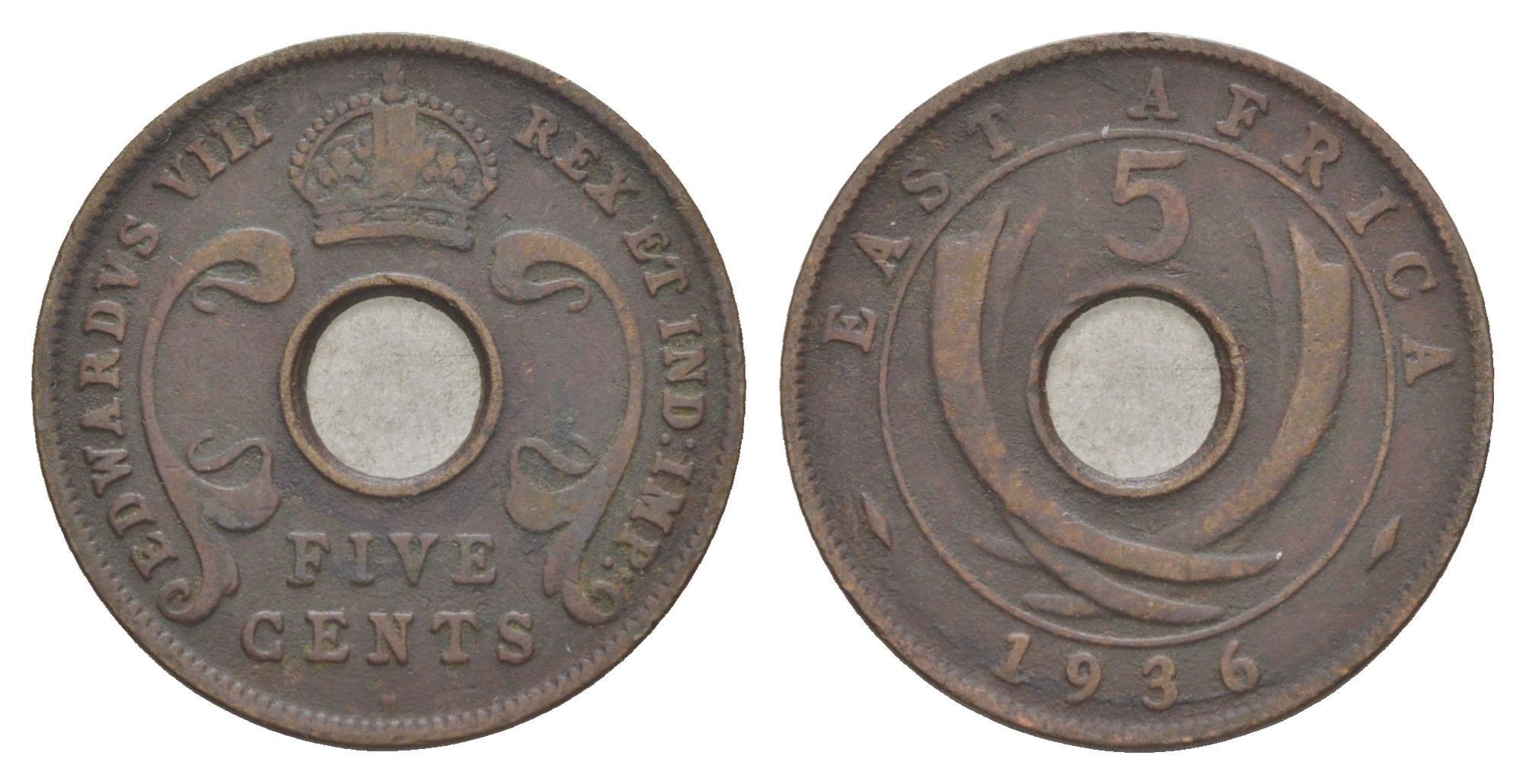 Британская Восточная Африка 5 центов 1936 год-тип, Георг V (1910-1936) KM 23 бронза 4652-112