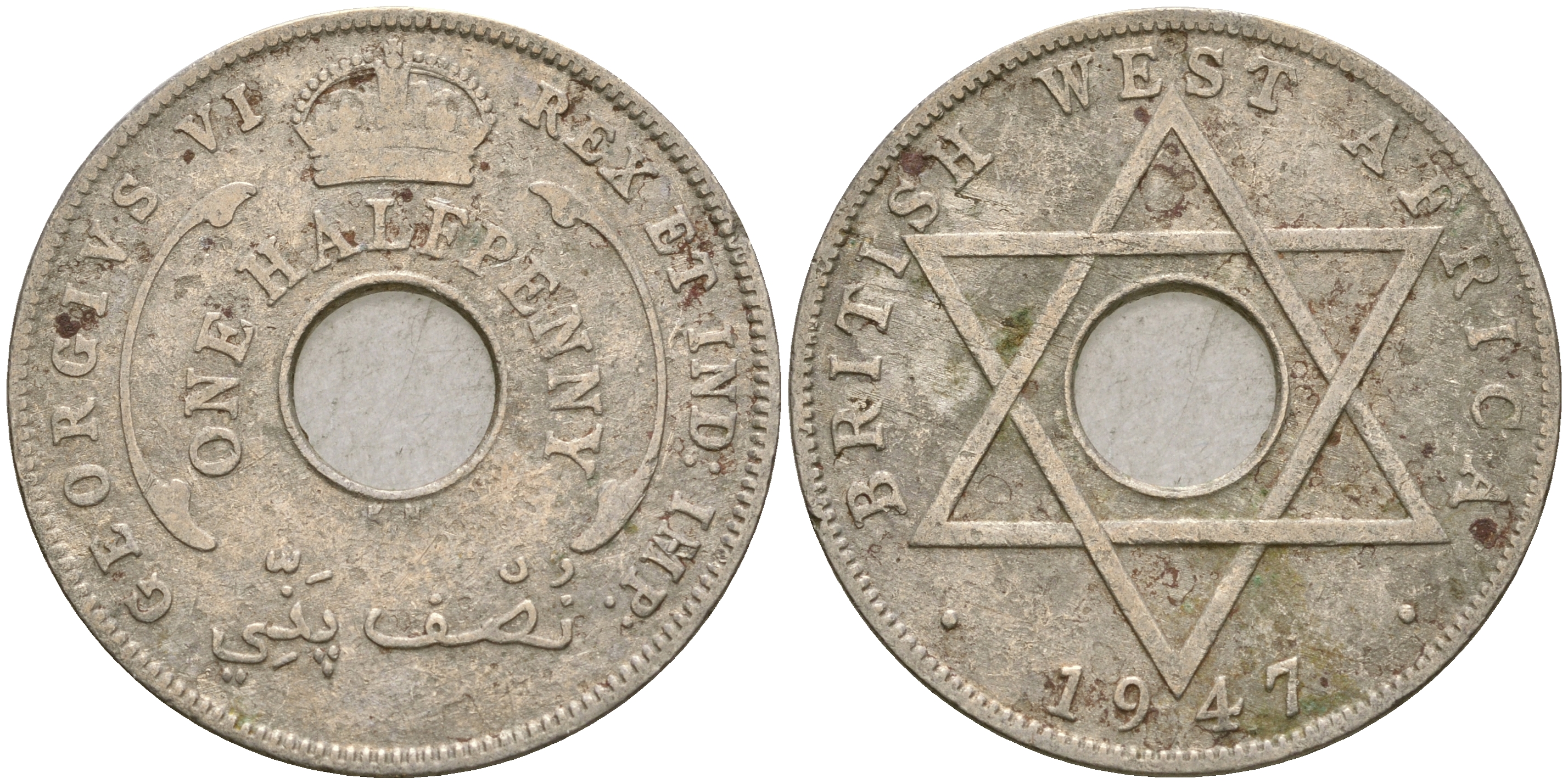 Британская Западная Африка 1/2 пенни 1947 KN, Георг VI KM 18 медно-никель 25-1014