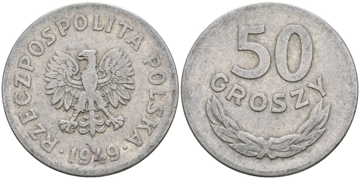 Польша 50 грошей 1949 KM 44а, Parchimowicz 209b алюминий 4132-142