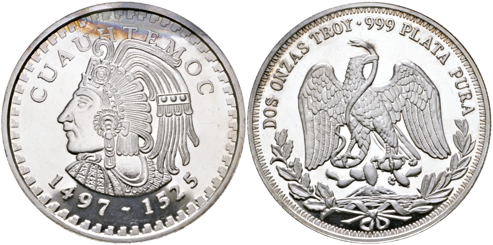 Мексика 2 унции ND ИНДЕЕЦ CUAUHTEMOC (1475-1525), ДИАМЕТР 48 ММ., ВЕС 2 ТРОЙСКИЕ УНЦИИ серебро PROOF 00-00