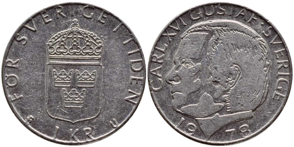Швеция 1 крона 1978 Карл XVI Густав (1973- ) KM 852 медь плакированная медно-никелем 56-631