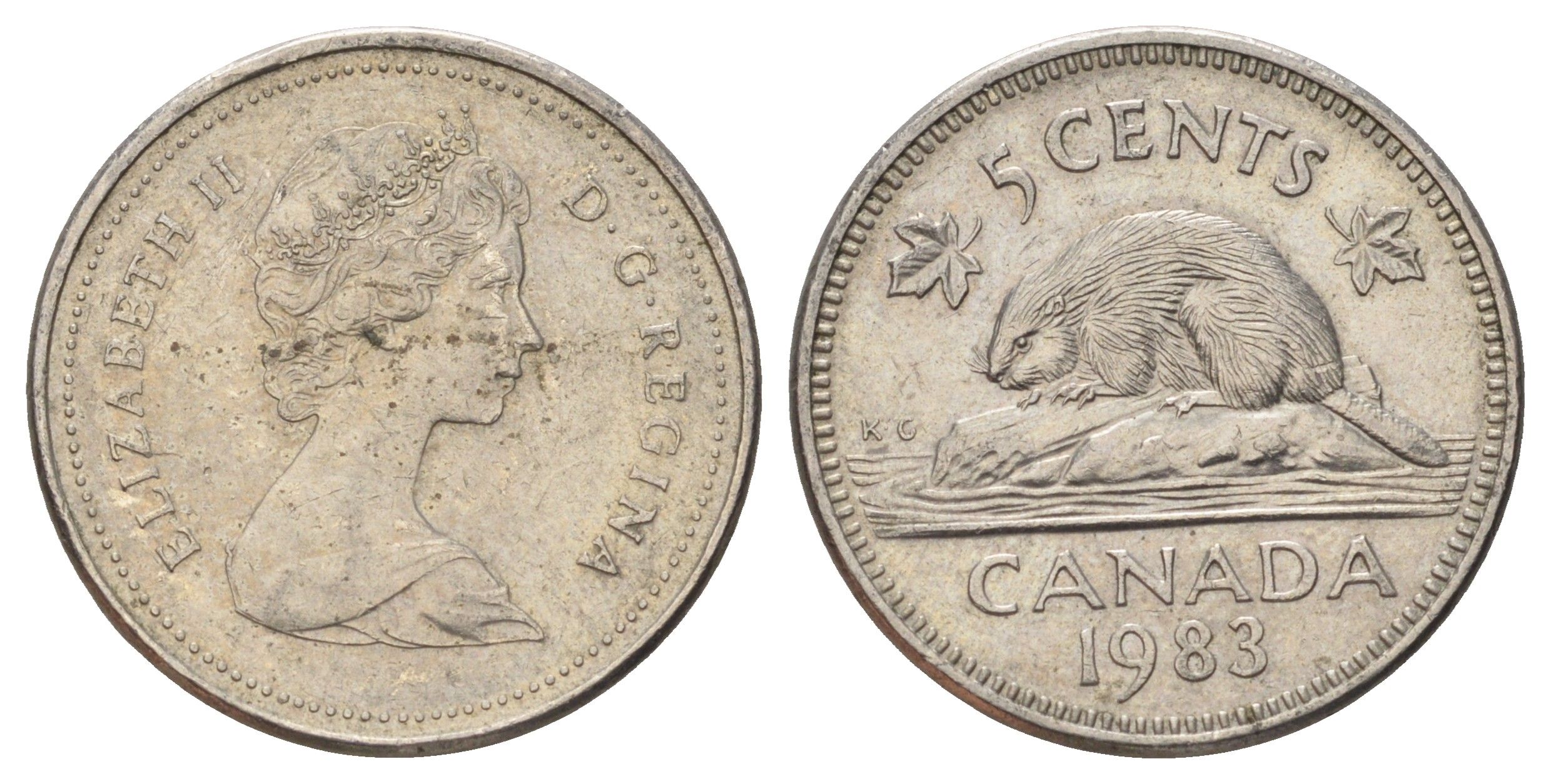 Канада 5 центов 1983 Елизавета II (1952-2022), бобр KM 60.2a медно-никель 4689-423