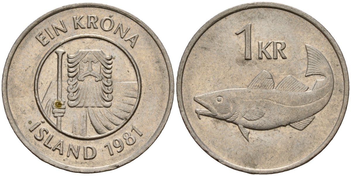 Исландия 1 крона 1981 треска KM 27 медно-никель 4156-327