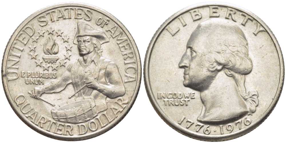 США 25 центов = квотер 1976 200 лет независимости (1776-1976), Вашингтон, барабанщик KM 204 медь плакированная медно-никелем 117-255