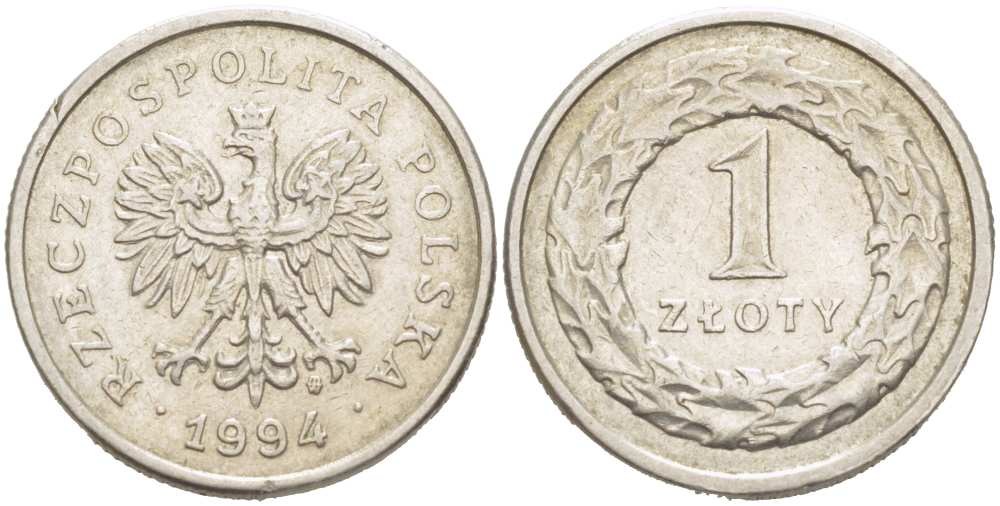 Польша 1 злотый 1994 MW KM 282 медно-никель 217-523