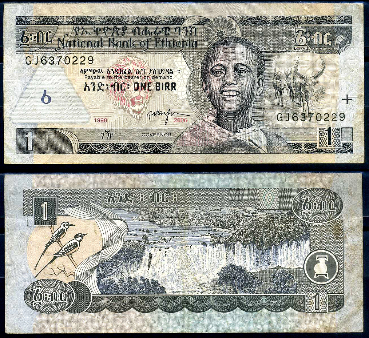 Эфиопия 1 быр ED 1998 AD 2006 Pick 46 d бумага 8592-3-1-2