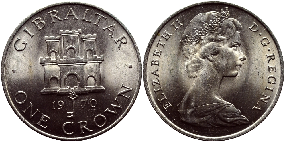 Гибралтар 1 крона 1970 Елизавета II (1952-2022), старый замок KM 4 медно-никель UNC 4179-424