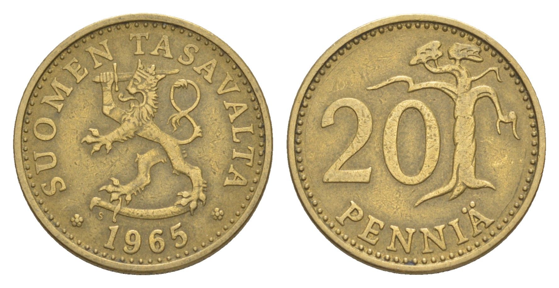 Финляндия 20 пенни 1965 KM 47 алюминиевая бронза 4648-357