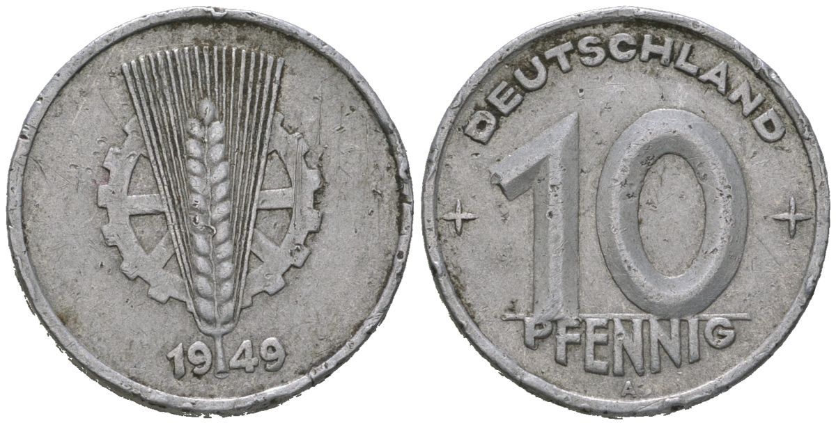 ГДР 10 пфеннигов 1949 A KM 3 алюминий 212-1043