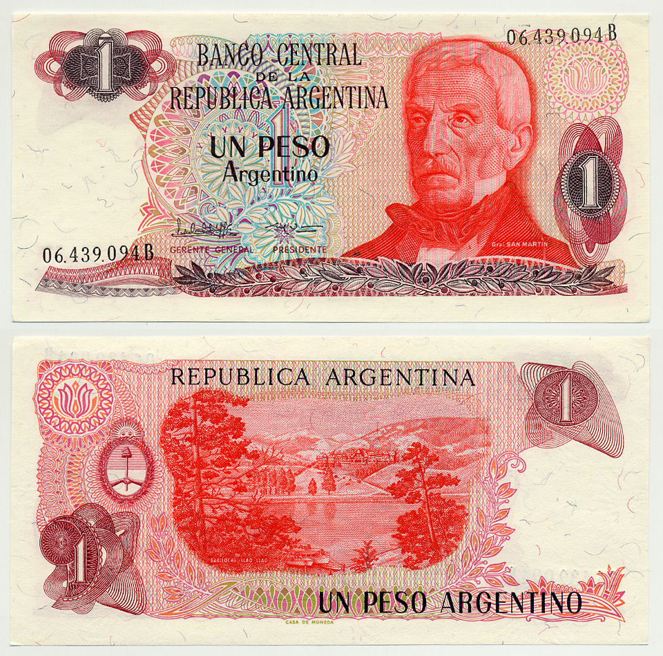 АРГЕНТИНА 1 ПЕСО 1984 СЕРИЯ В 06439, ГЕНЕРАЛ САН МАРТИН Pick 311a бумага аUNC 6301-14-1