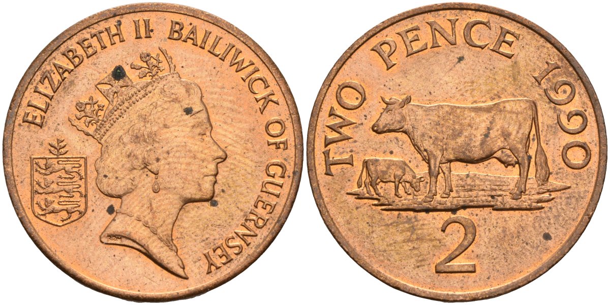 Гернси 2 пенса 1990  KM 41 бронза  UNC   4143-1233