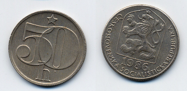 ЧЕХОСЛОВАКИЯ 50 ГЕЛЛЕРОВ 1986 KM 89 медно-никель 46-522