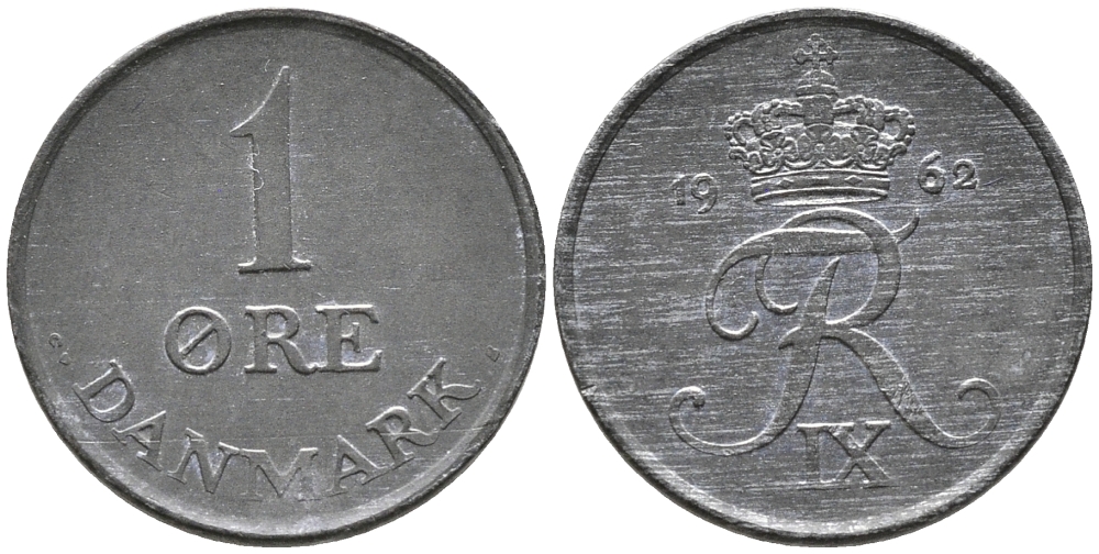 ДАНИЯ 1 ЭРЕ 1962 C; S, ФРЕДЕРИК IX (1947-1972) KM 839.2 цинк 100-653