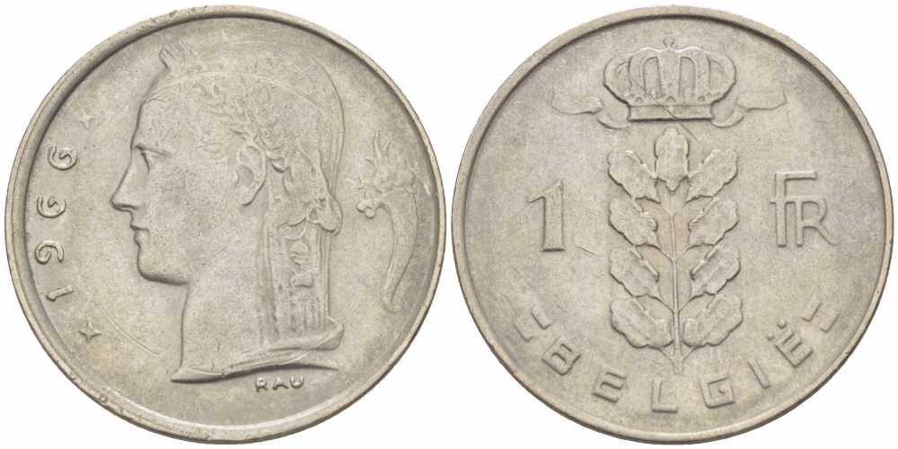 БЕЛЬГИЯ 1 ФРАНК 1950 BELGIE KM 143.1 медно-никель 3309-638