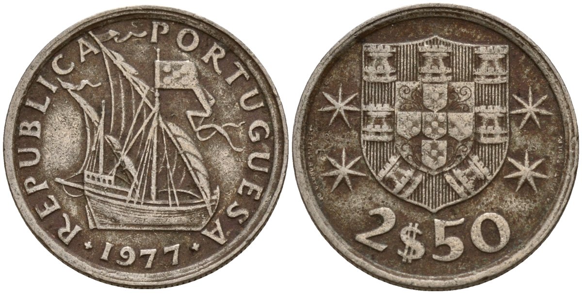Португалия 2,5 эсукдо 1977 KM 590 медно-никель 4154-1033