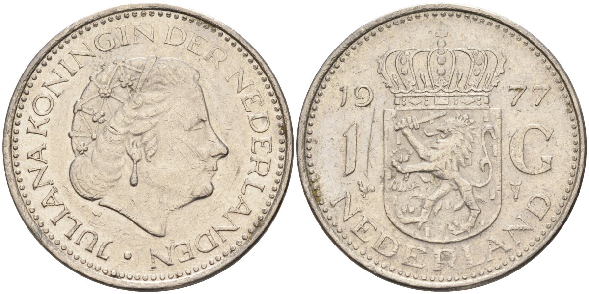 Нидерланды 1 гульден 1977 Юлиана (1948-1980) KM 184a никель 4175-312