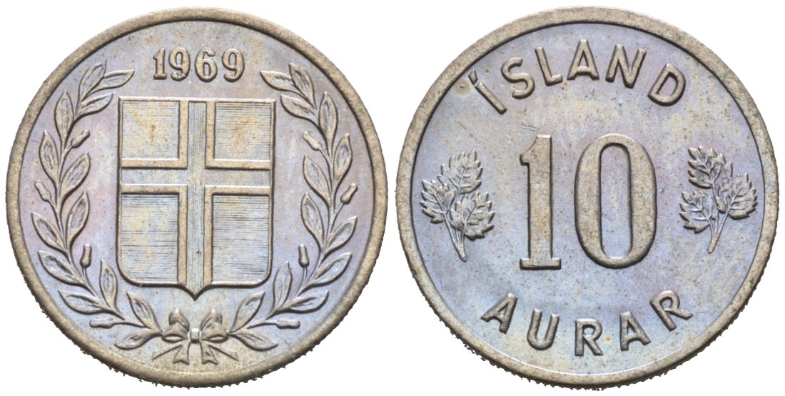 Исландия 10 эйре 1969 KM 10 медно-никель 4564-627