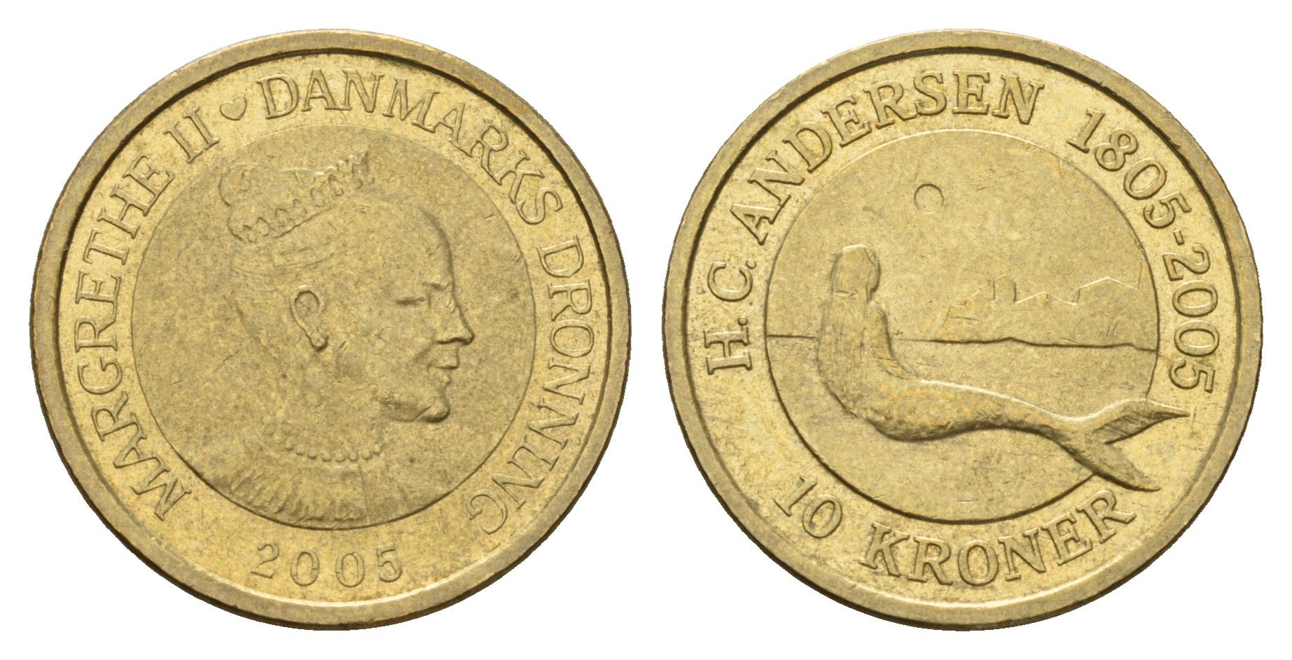 Дания 10 крон 2005 Сказка - Русалочка KM 900 алюминиевая бронза aUNC 119-821
