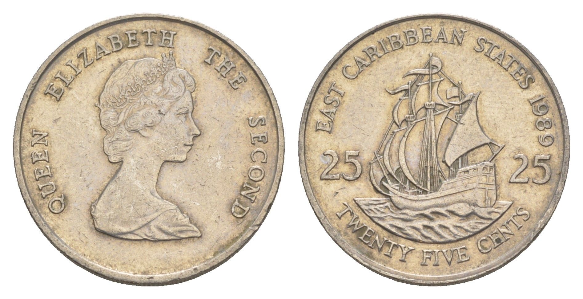 Восточные Карибские острова (Карибы) 25 центов 1989 KM 14 медно-никель 4646-242