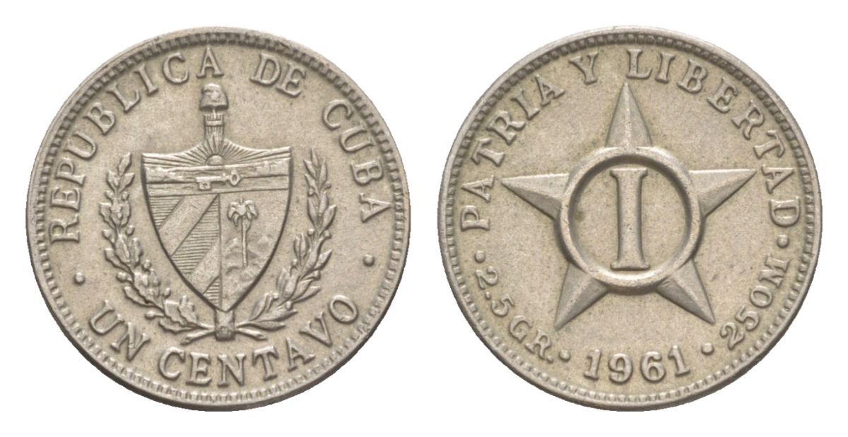 Куба 1 сентаво 1961 KM 9.2 медно-никель aUNC 4627-1216