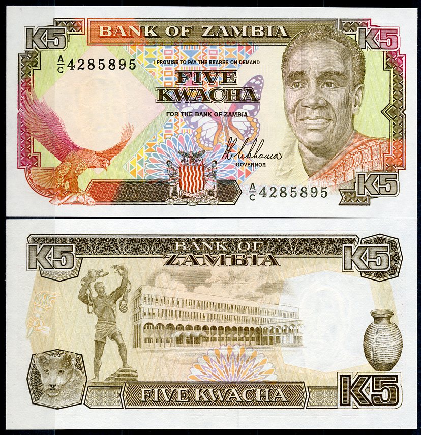 Замбия 5 квач ND (1989) Кеннет Каунда, лев Pick 30 a  бумага  UNC (пресс) 448-83-2